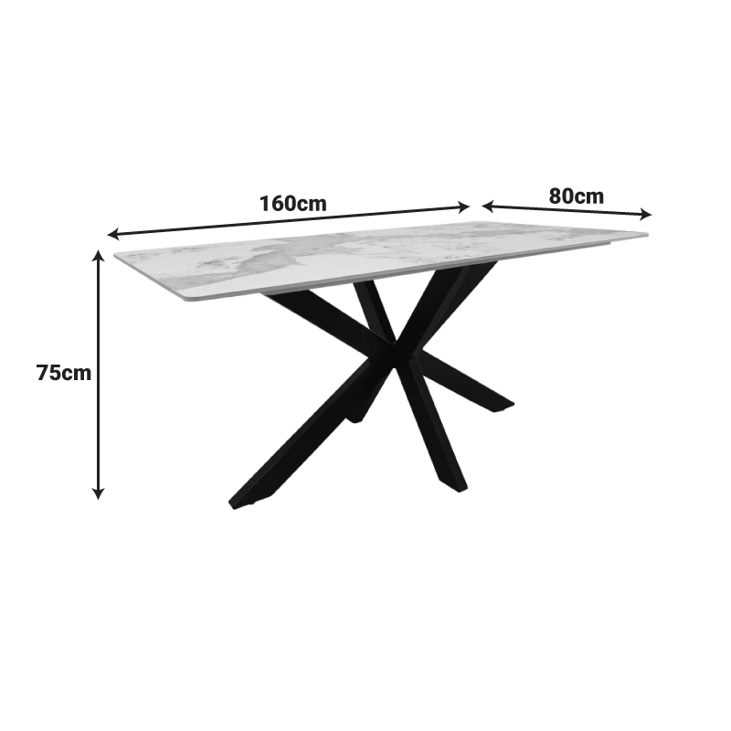 Table Bethan pakoworld sintered stone-metal black marble look-black 160x80x75cm