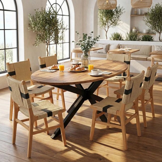 Τραπέζι Bonre pakoworld φυσικό μασίφ ξύλο ακακίας-πόδι μαύρο μέταλλο 175x96x76εκ.