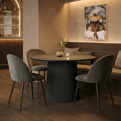 Τραπέζι Canicule pakoworld μασίφ ξύλο ακακίας σε μαύρη απόχρωση Φ150x75εκ