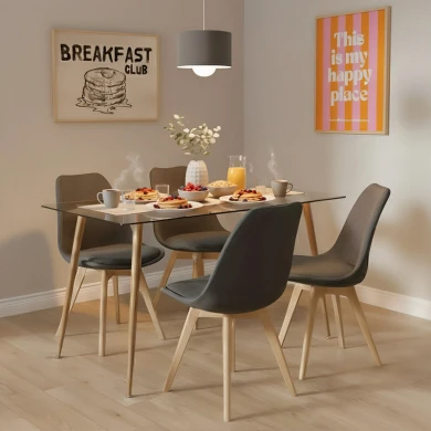 Τραπέζι Chloe pakoworld γυάλινο 8χιλ ανθρακί - πόδι φυσικό 120x70x75εκ