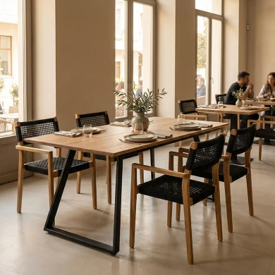 Τραπέζι επεκτεινόμενο Kannu pakoworld σε φυσική απόχρωση με μαύρα μεταλλικά πόδια 160-200x90x75εκ