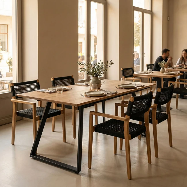 Τραπέζι επεκτεινόμενο Kannu pakoworld σε φυσική απόχρωση με μαύρα μεταλλικά πόδια 160-200x90x75εκ