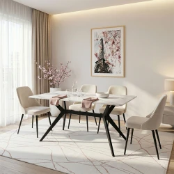 Τραπέζι Ezali pakoworld mdf λευκή όψη μαρμάρου με μαύρα μεταλλικά πόδια 140x80x75εκ