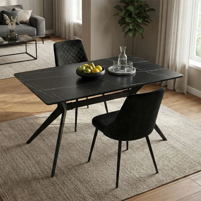 Τραπέζι Ezali pakoworld mdf μαύρη όψη μαρμάρου με μαύρα μεταλλικά πόδια 140x80x75εκ