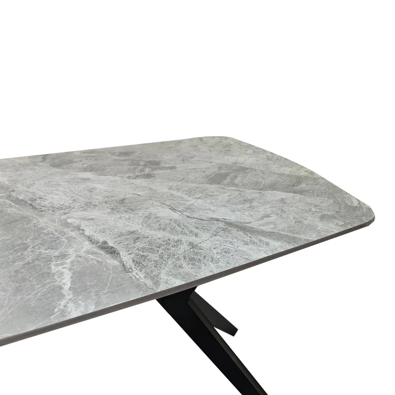 Τραπέζι Ezali pakoworld sintered stone γκρι όψη μαρμάρου με μαύρο μεταλλικό πόδι 140x80x75εκ