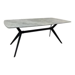 Table Ezali pakoworld sintered stone grey marble look with black metal leg 180x90x75cm