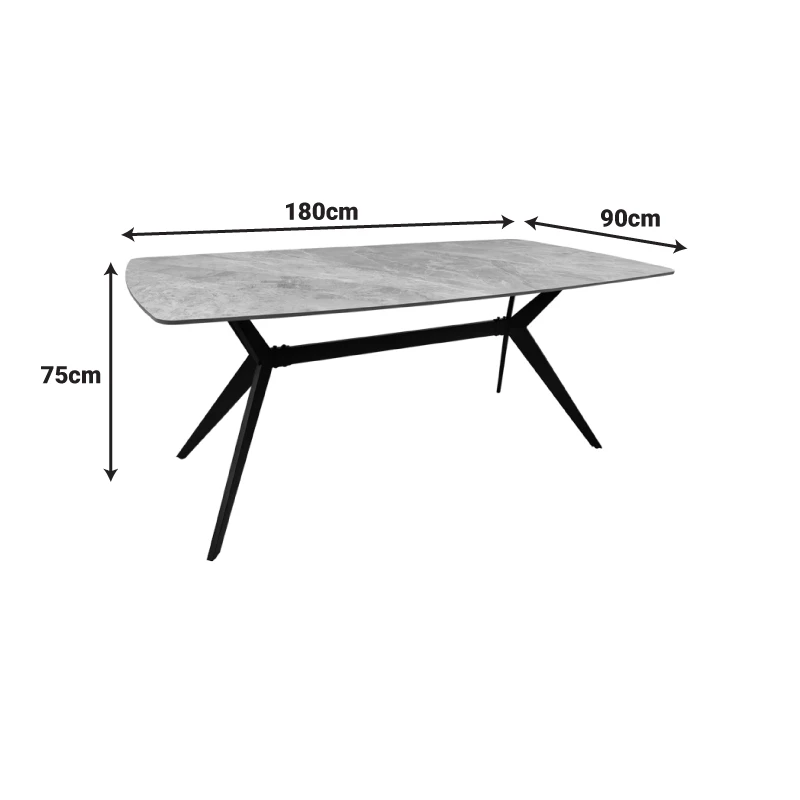 Table Ezali pakoworld sintered stone grey marble look with black metal leg 180x90x75cm