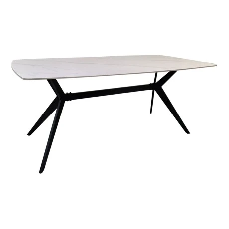 Table Ezali pakoworld sintered stone white matte marble look with black metal leg 180x90x75cm