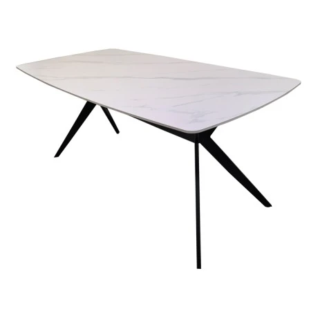 Table Ezali pakoworld sintered stone white matte marble look with black metal leg 180x90x75cm