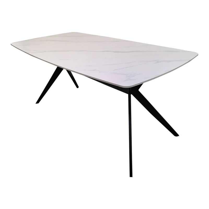 Table Ezali pakoworld sintered stone white matte marble look with black metal leg 180x90x75cm