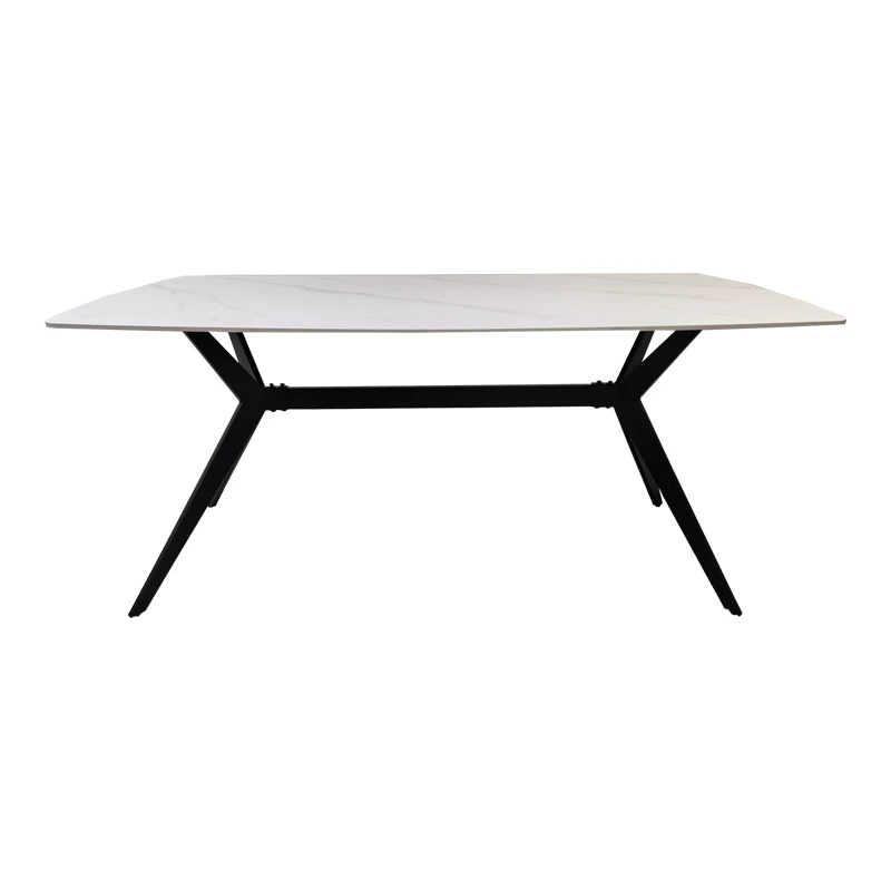Table Ezali pakoworld sintered stone white matte marble look with black metal leg 180x90x75cm