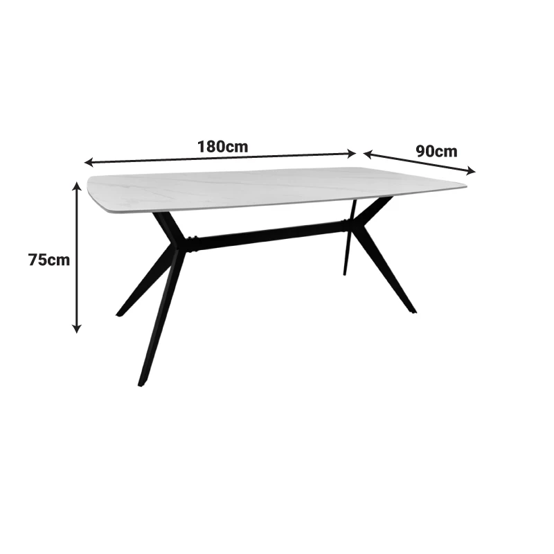Table Ezali pakoworld sintered stone white matte marble look with black metal leg 180x90x75cm