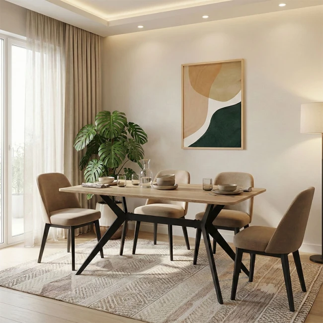 Τραπέζι Ezali pakoworld sonoma mdf με μαύρα μεταλλικά πόδια 140x80x75εκ