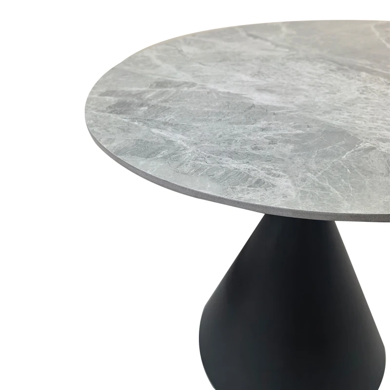 Τραπέζι Flenada pakoworld sintered stone σε γκρι όψη μαρμάρου με μαύρη μεταλλική βάση Φ80x76εκ