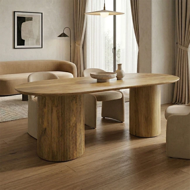 Τραπέζι Flute pakoworld μασίφ μάνγκο ξύλο σε φυσική απόχρωση 200x90x76εκ