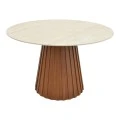 Τραπέζι Franzel pakoworld sintered stone σε όψη τραβερτίνας-mdf καρυδί Φ120x75εκ
