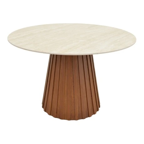 Dining table Franzel pakoworld sintered stone in travertine look-mdf walnut D120x75cm