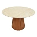 Τραπέζι Franzel pakoworld sintered stone σε όψη τραβερτίνας-mdf καρυδί Φ120x75εκ