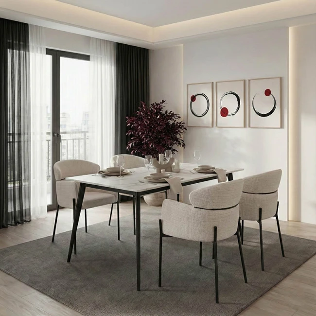Dining table Gustas pakoworld white marble sintered stone-black metal 160x90x75cm