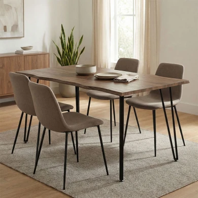 Τραπέζι Izzac pakoworld επιφάνεια MDF καρυδί-πόδι μαύρο μέταλλο 140x80x76εκ