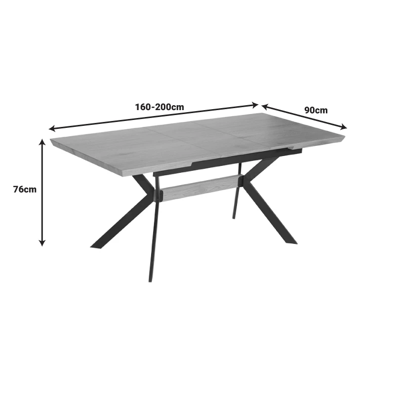 Jessamy pakoworld table expandable MDF 43mm in natural shade and metal leg black 160/200x90x76cm