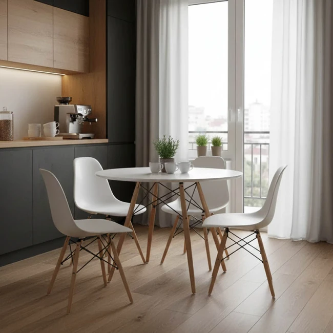 Τραπέζι Julita pakoworld MDF λευκό και ξύλο οξιάς σε φυσική απόχρωση Φ120x73εκ