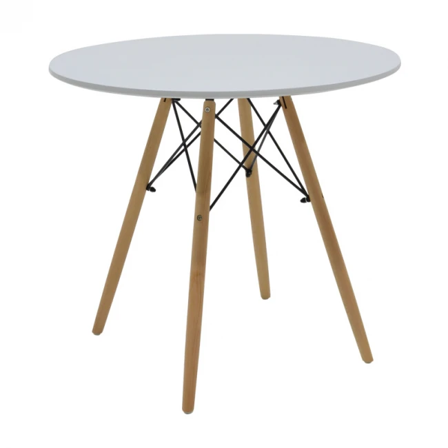 Τραπέζι Julita pakoworld MDF λευκό-πόδια σε φυσική απόχρωση Φ80x73εκ