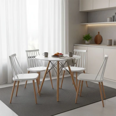 Τραπέζι Julita pakoworld MDF λευκό-πόδια σε φυσική απόχρωση Φ80x73εκ