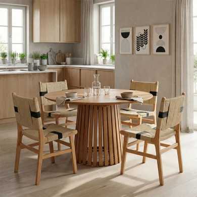 Τραπέζι Kenda I pakoworld mindi ξύλο σε φυσική απόχρωση Φ120x75εκ