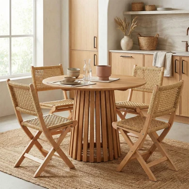 Τραπέζι Kenda I pakoworld mindi ξύλο σε φυσική απόχρωση Φ80x75εκ