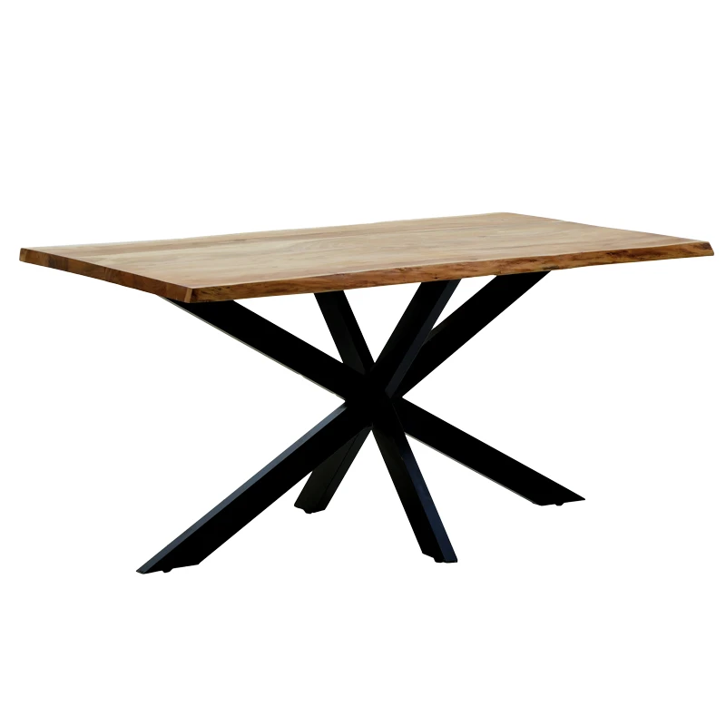 Miles pakoworld table solid acacia wood thickness 3.7-4cm in natural shade with black metal legs 180x90x76cm