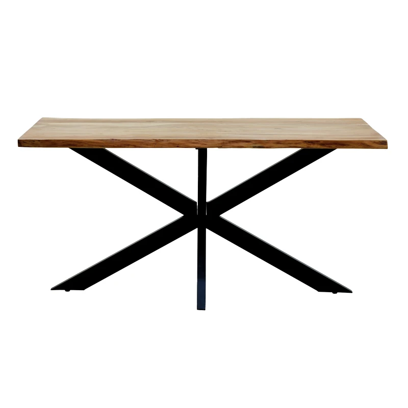 Miles pakoworld table solid acacia wood thickness 3.7-4cm in natural shade with black metal legs 180x90x76cm