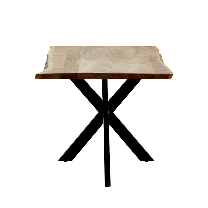 Miles pakoworld table solid acacia wood thickness 3.7-4cm in natural shade with black metal legs 180x90x76cm