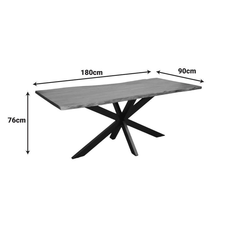Lenoua pakoworld table solid acacia wood thickness 3.7-4cm in walnut color with black metal legs 180x90x76cm