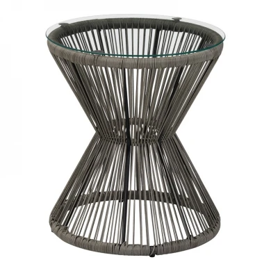 Τραπέζι Mabil pakoworld γυαλί - pe rattan σε γκρι απόχρωση Φ50x55εκ