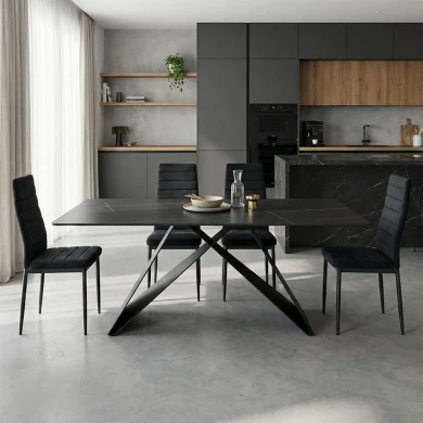 Τραπέζι Mapele pakoworld μαύρη όψη μαρμάρου με μαύρα μεταλλικά πόδια 180x90x75εκ