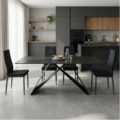 Mapele pakoworld table black marble finish with black metal legs 180x90x75cm