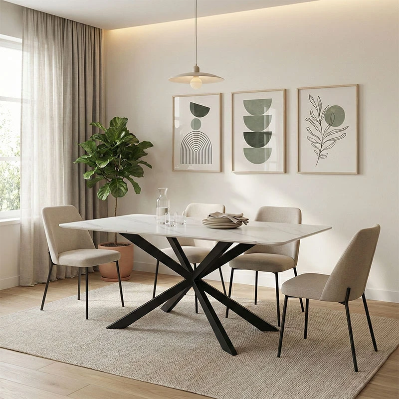Τραπέζι Mattias pakoworld sintered stone λευκη όψη μαρμάρου με μαύρα μεταλλικά πόδια 180x90x75εκ