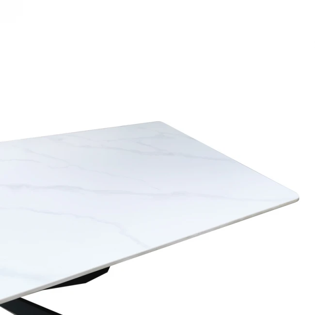 Τραπέζι Mattias pakoworld sintered stone λευκη όψη μαρμάρου με μαύρα μεταλλικά πόδια 180x90x75εκ