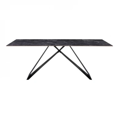 Τραπέζι Meja pakoworld Sintered stone μαύρο με μεταλλικά πόδια σε μαύρη απόχρωση 200x100x76εκ