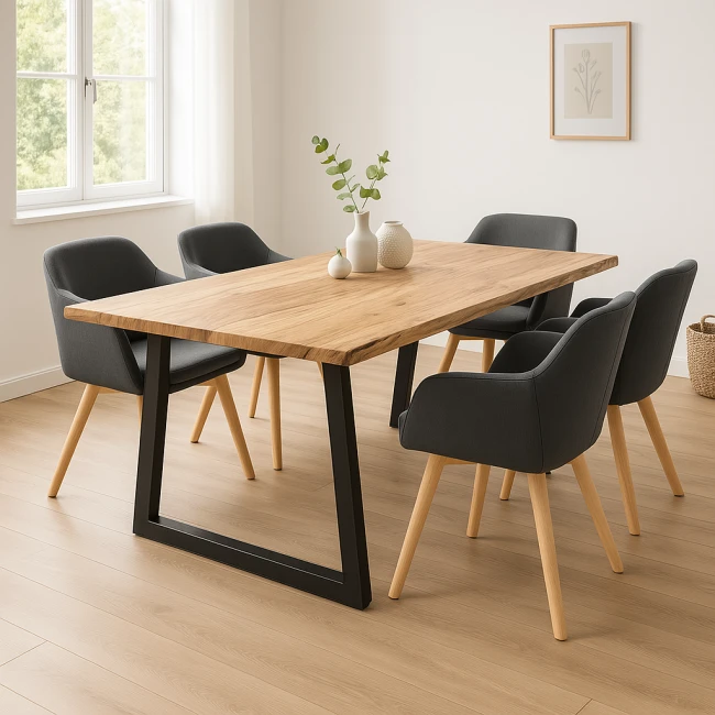 Miles pakoworld table solid acacia wood 3.7-4cm in natural shade with black metal legs 180x90x76cm