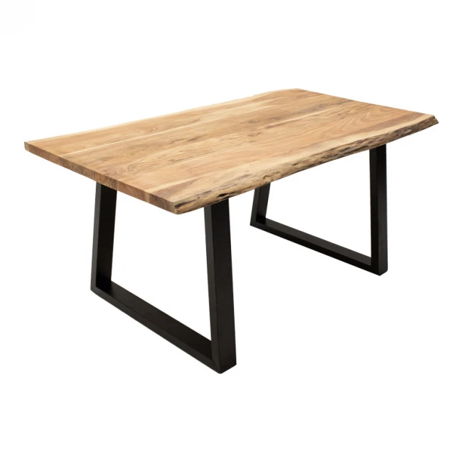 Miles pakoworld table solid acacia wood 3.7-4cm in natural shade with black metal legs 180x90x76cm