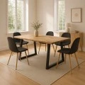 Miles pakoworld table solid acacia wood thickness 3.7-4cm in natural shade with black metal legs 140x80x76cm