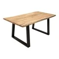 Miles Slim pakoworld table solid acacia wood 2.5cm in natural shade with black metal legs 140x80x76cm