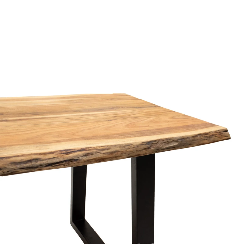 Miles Slim pakoworld table solid acacia wood 2.5cm in natural shade with black metal legs 140x80x76cm