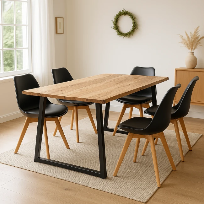 Miles Slim pakoworld table solid acacia wood in natural shade with black metal legs 160x90x76cm
