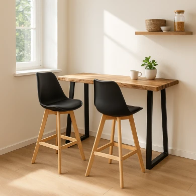 Bar table Miles pakoworld solid acacia wood 3.7-4cm in natural shade with black metal legs 120x53x97cm