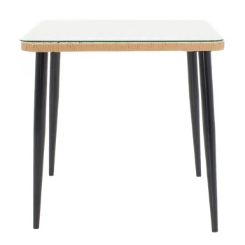 Naoki table pakoworld glass-metal black-pe rattan in natural shade 80x80x78cm