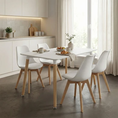 Τραπέζι Natali pakoworld MDF λευκό-πόδια σε φυσική απόχρωση 120x80x76εκ