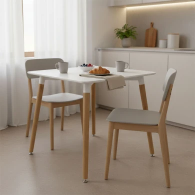 Τραπέζι Natali pakoworld MDF λευκό-πόδια σε φυσική απόχρωση 80x80x76εκ